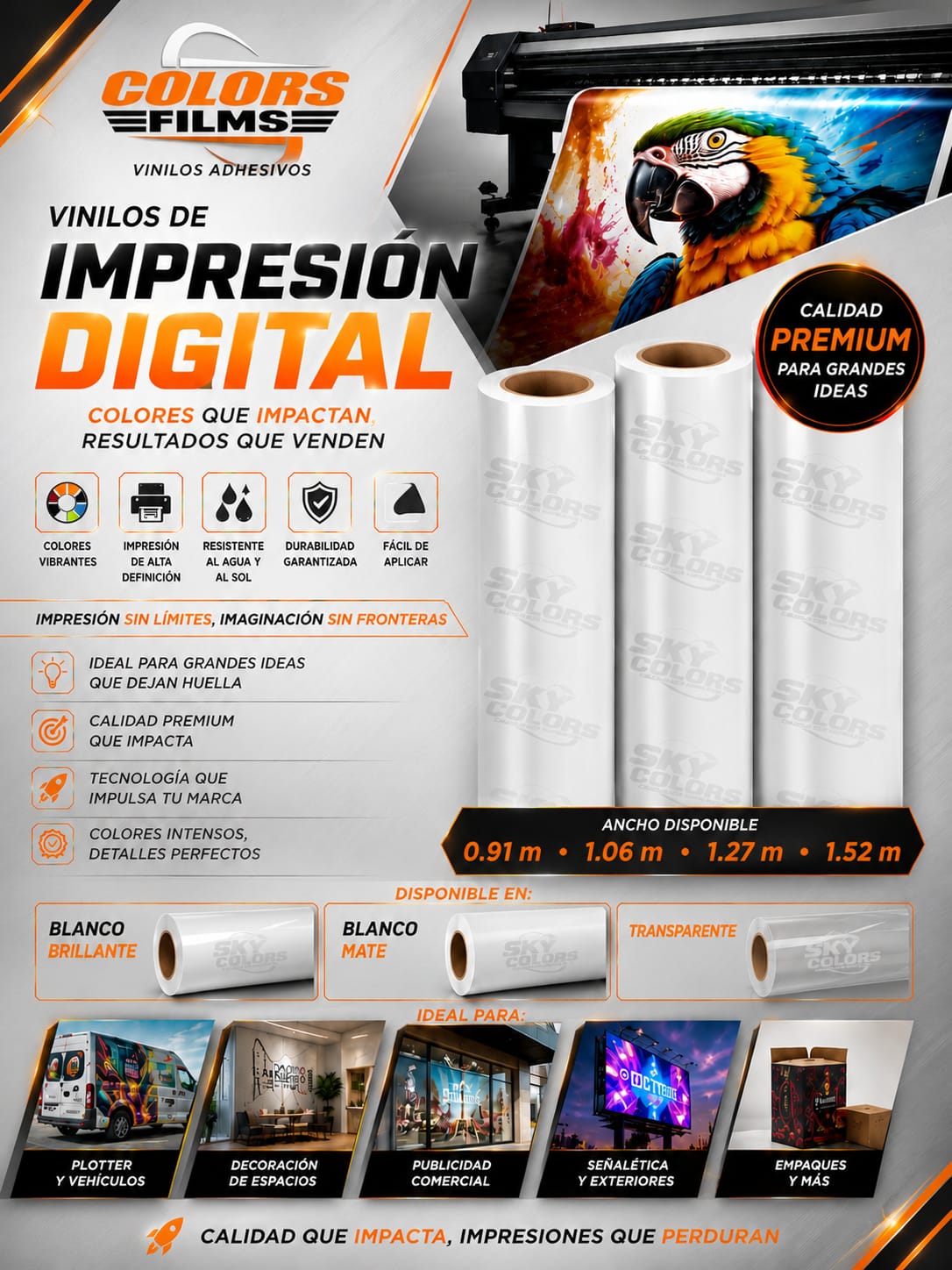 Vinilo de impresion digital premium mate brillante transparente